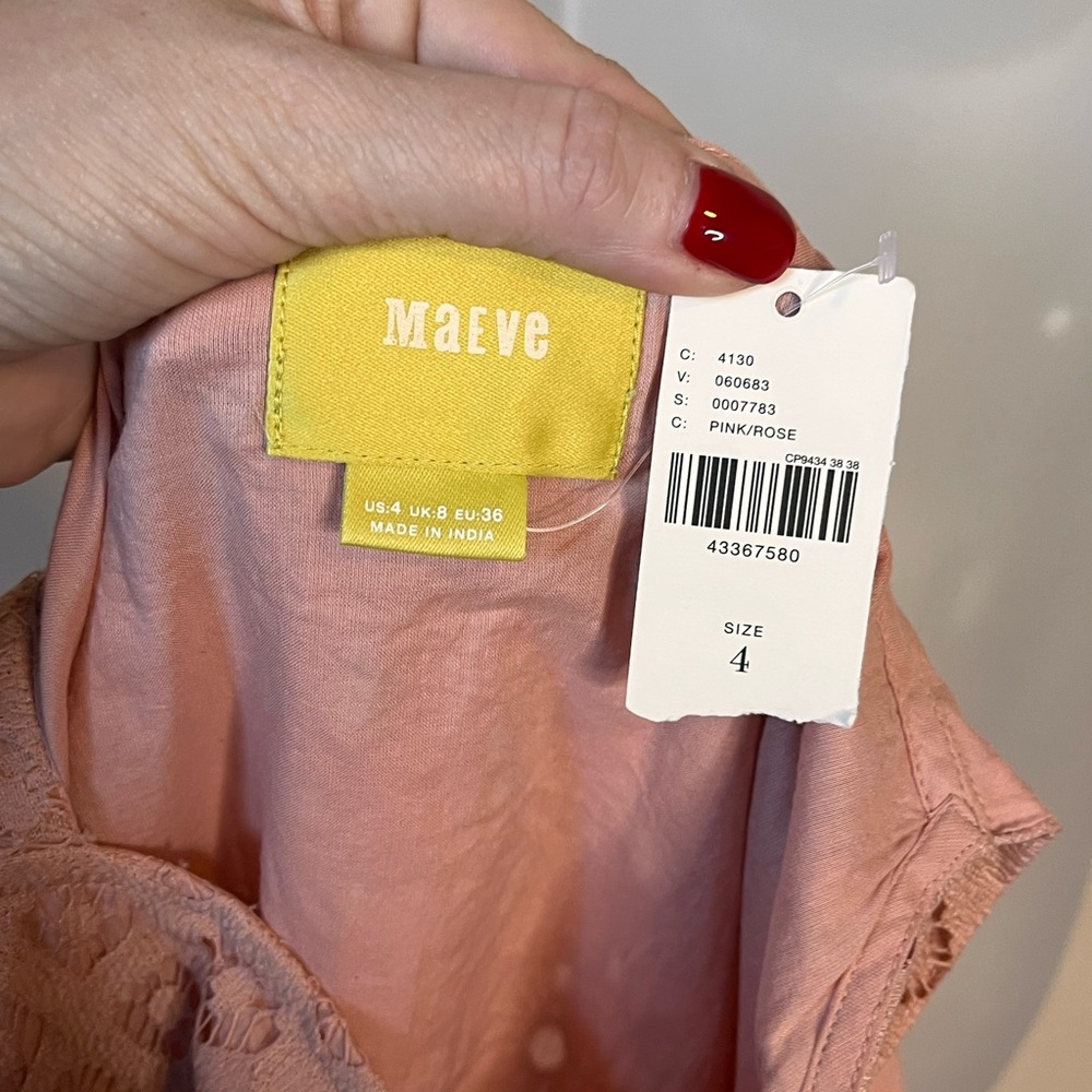 NWT ANTHROPOLOGIE Maeve Aiza Lace Dress Blush Pink Midi Hanky Hem, Size 4 $188 - Picture 5 of 7